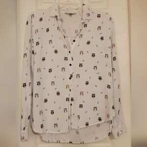 Women's Owl Print Button-Up Blouse